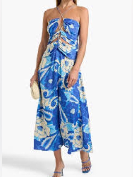 Farm Rio Blue And Cream Floral Midi Dress